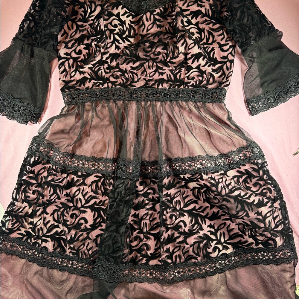 Dolce & Gabbana Black Lace Dress with Pink Underlay
